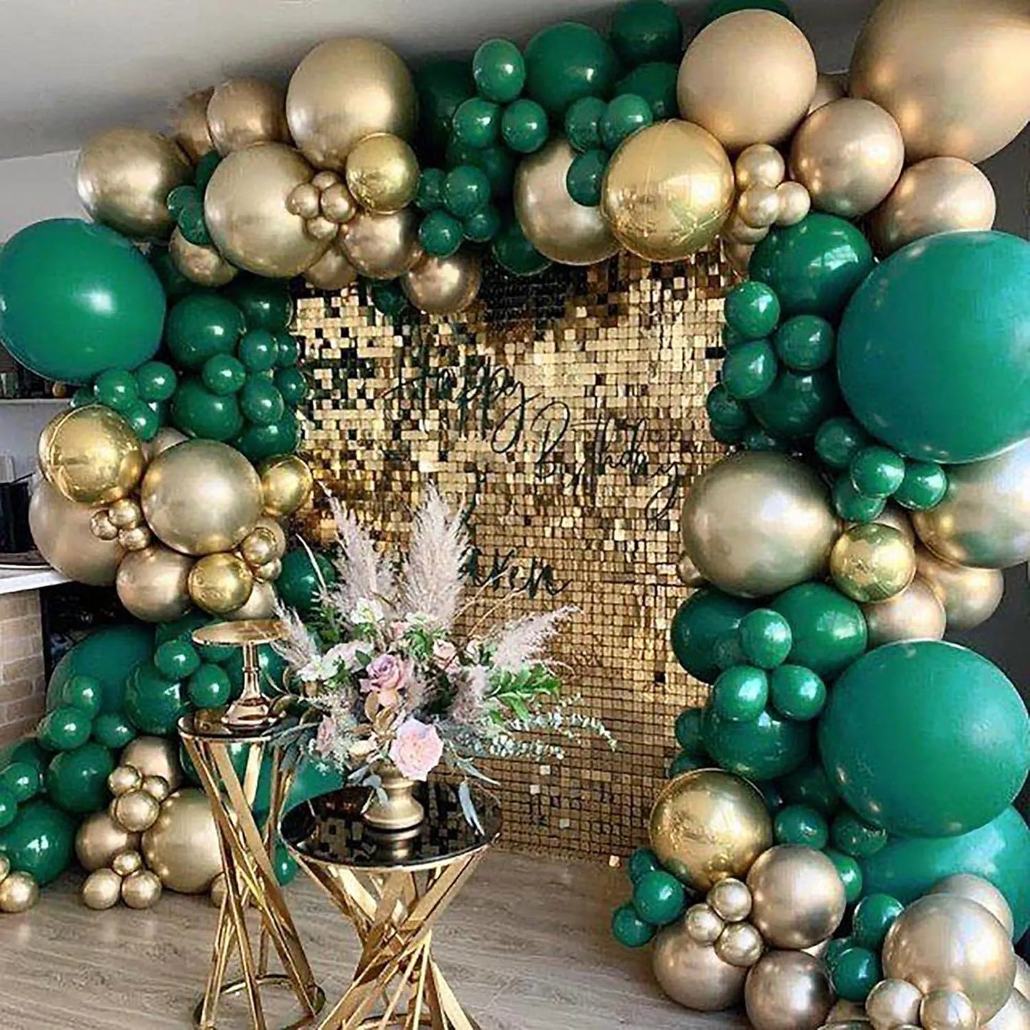 104pcs,Green Gold Balloon Garland.Metallic Gold Balloons For Birthday