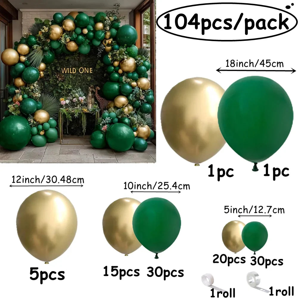 104pcs,Green Gold Balloon Garland.Metallic Gold Balloons For Birthday