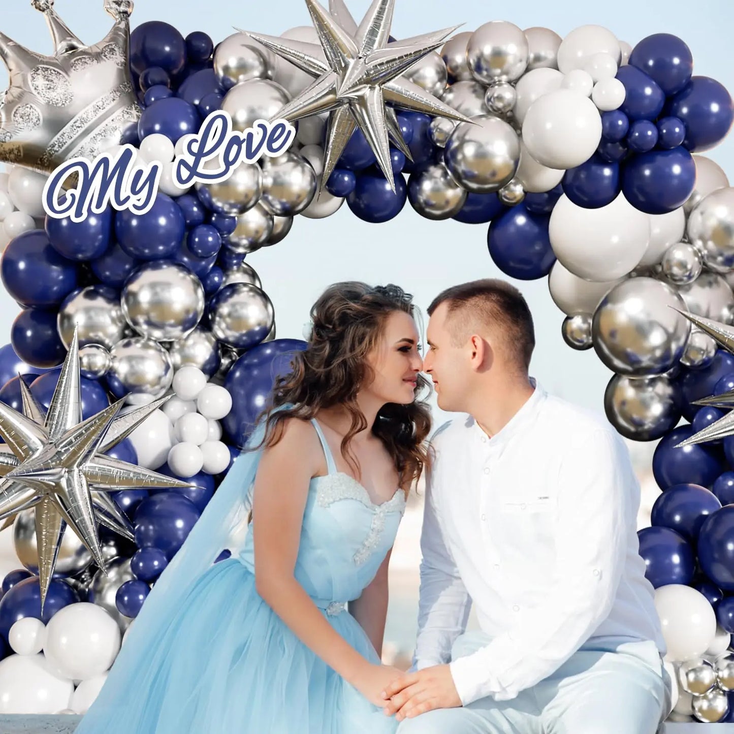 133Pcs Navy Blue and Silver Balloon Garland Arch Kit with