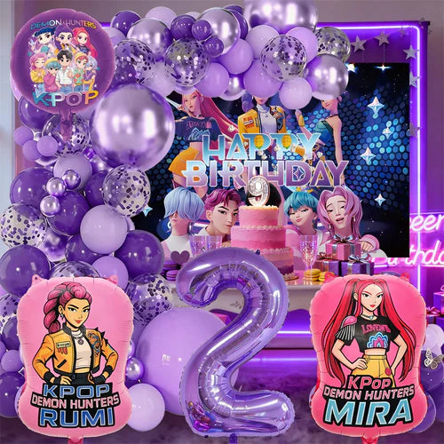 K-Pop Birthday Party Decorations, Purple Pink Balloon Garland Kit with