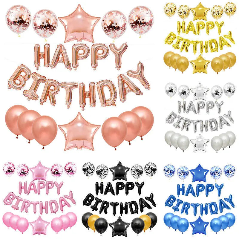 25pcs/set Happy Birthday Balloons Set Foil Letter Balloon Garland