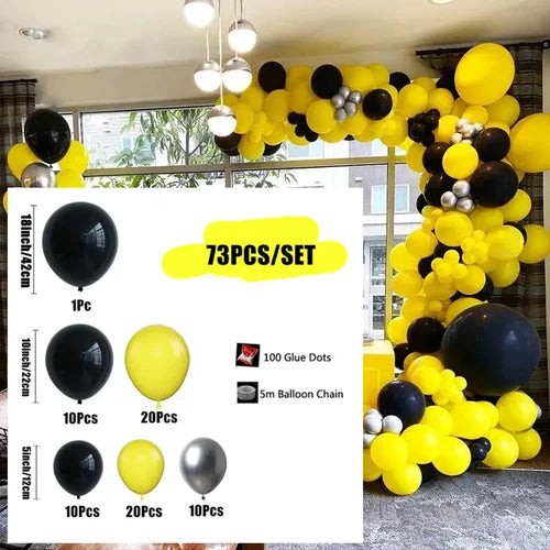 73pcs Black Yellow Silver Balloon Garland Arch Kit Wedding Birthday
