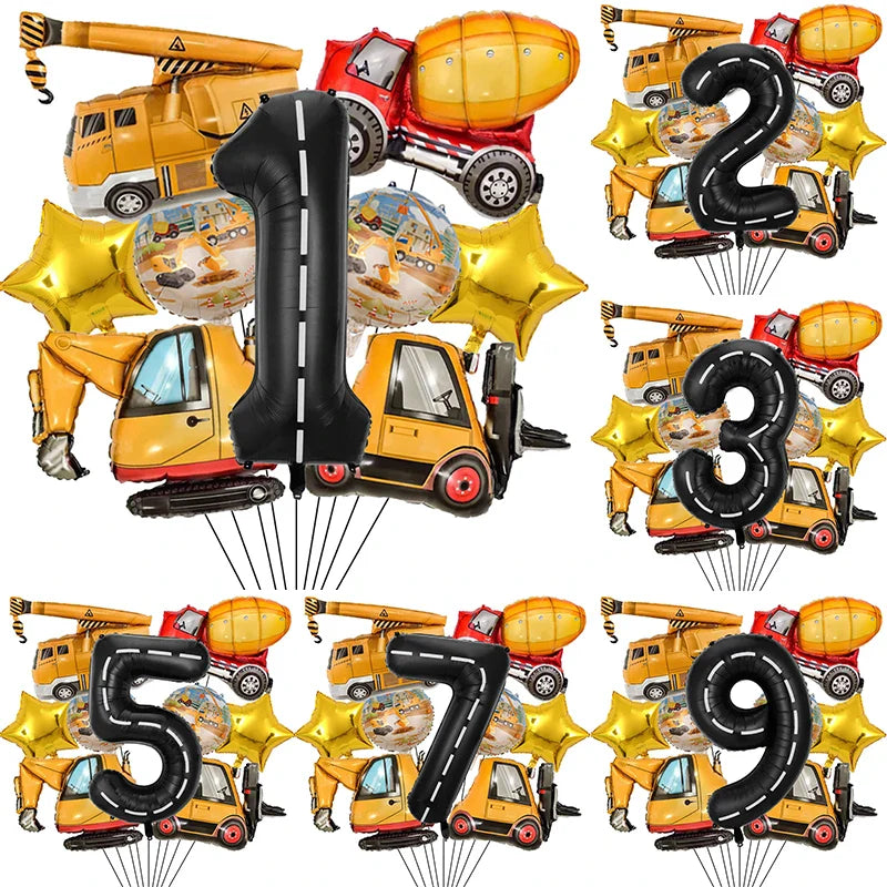 9pcs Engineering Theme Foil Balloon Set With 40Inch Number Birthday