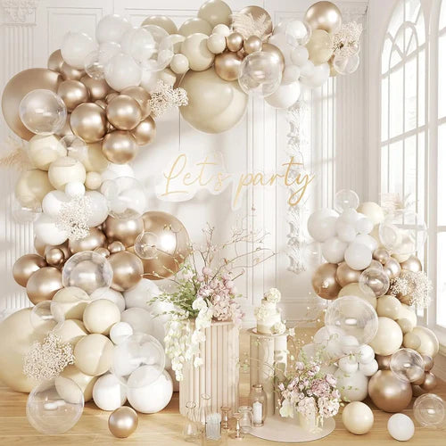 152pcs White Sand Metallic Balloons Garland Kit - Champagne Gold &