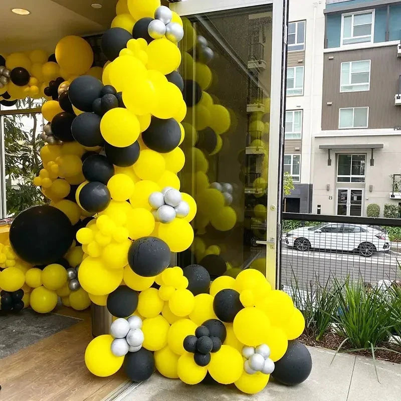 73pcs Black Yellow Silver Balloon Garland Arch Kit Wedding Birthday