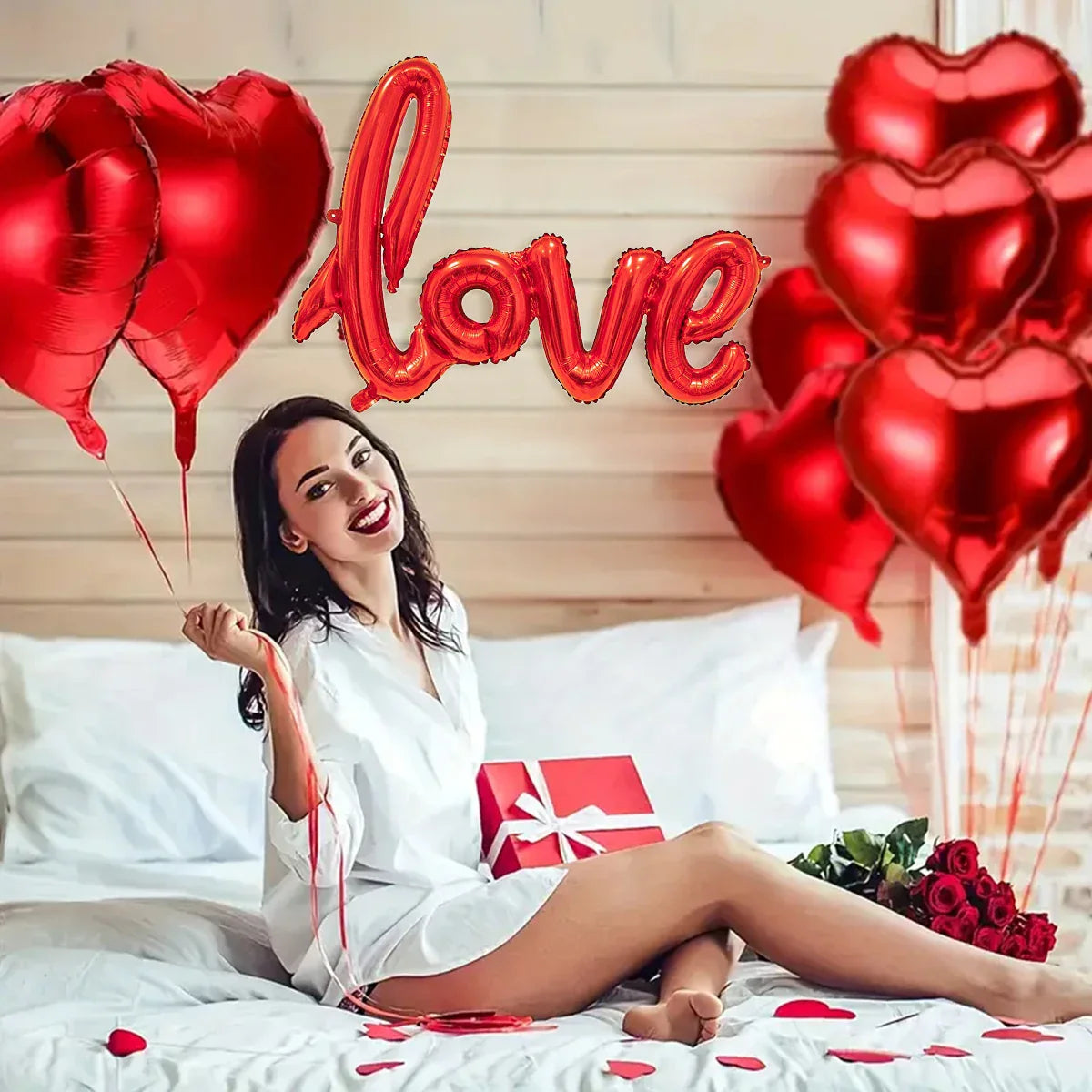 407pcs red "love" letter balloon set, 18-inch heart-shaped balloon