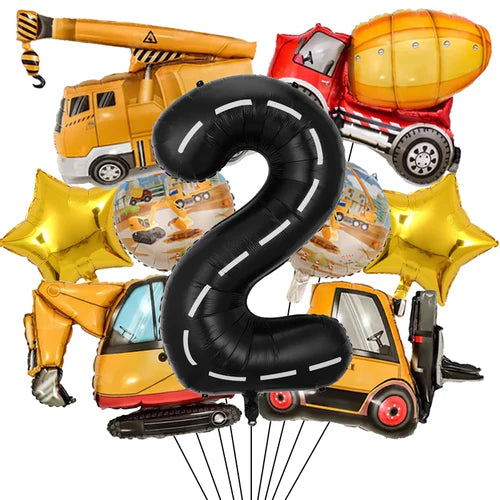 9pcs Engineering Theme Foil Balloon Set With 40Inch Number Birthday