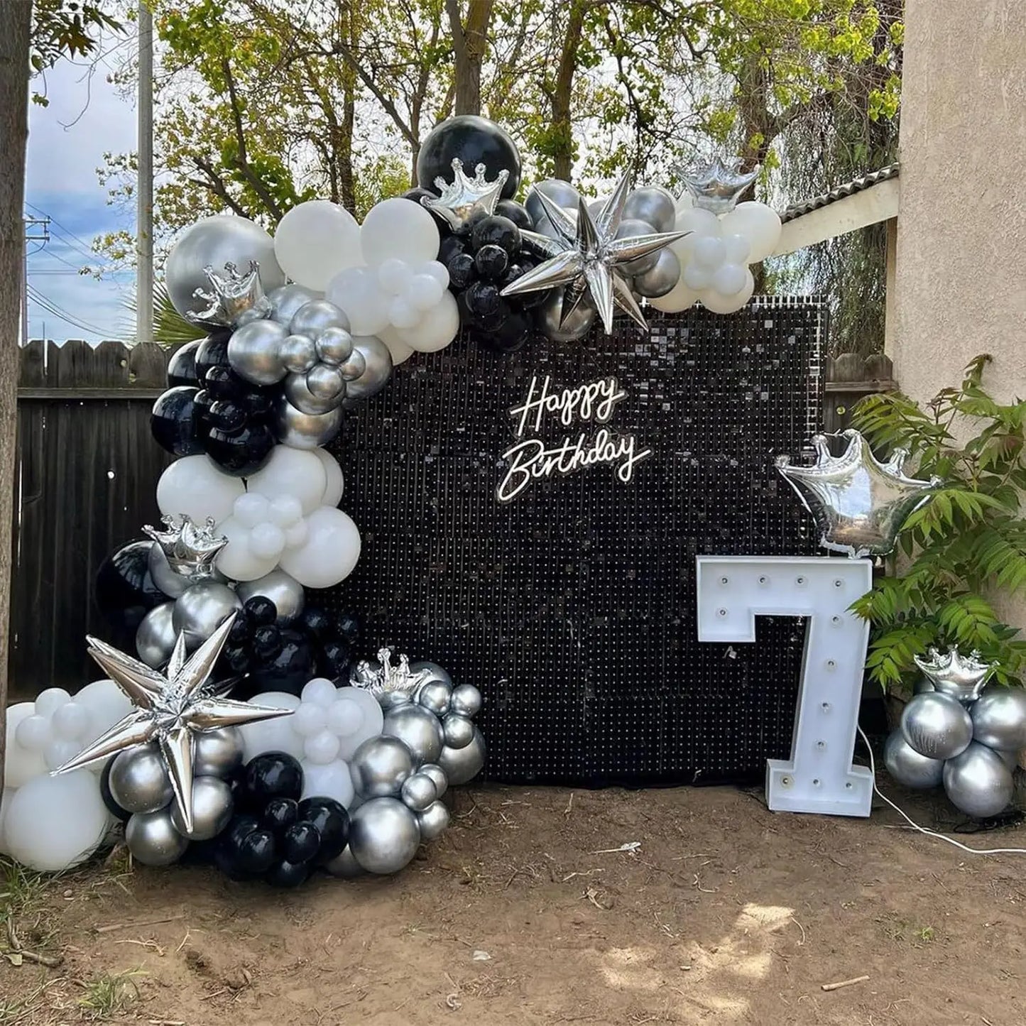96Pcs Black and Silver White Balloon Garland Arch Kit with Stars and