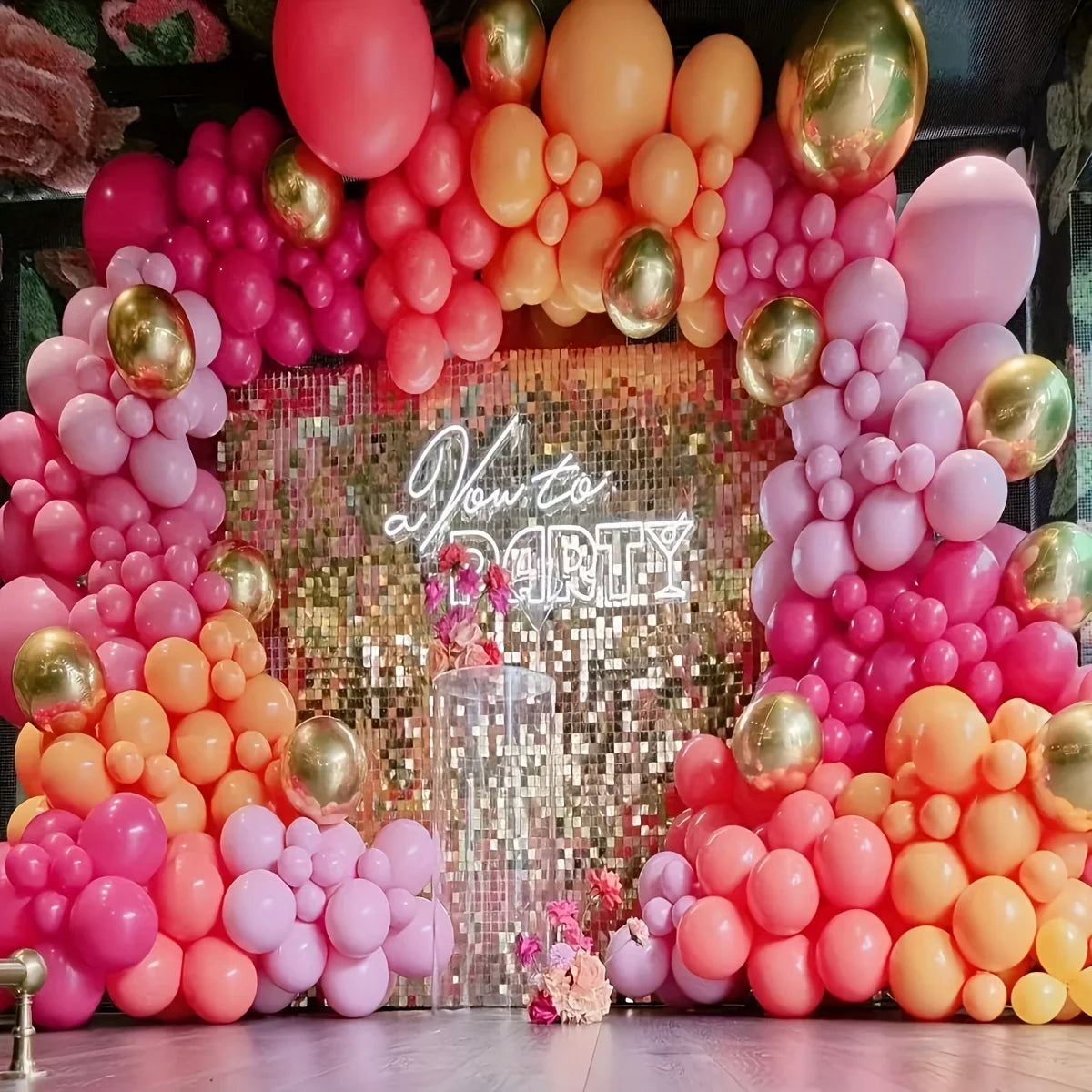 137pcs Pink,Orange & Gold Garland Kit for Birthdays, Anniversaries,