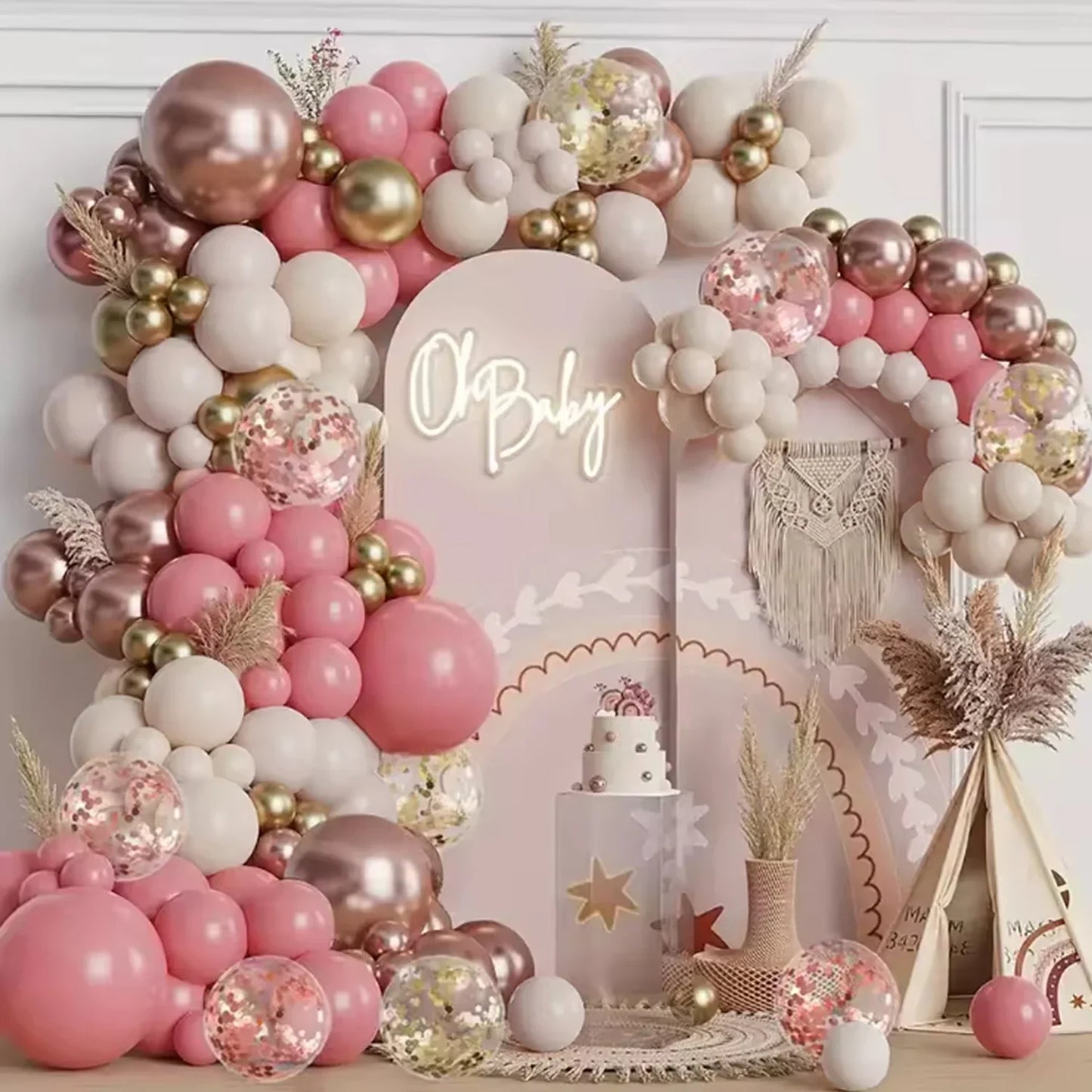 134pcs Vintage Pink Rose White Sand Latex Balloons Garland Arch Kit