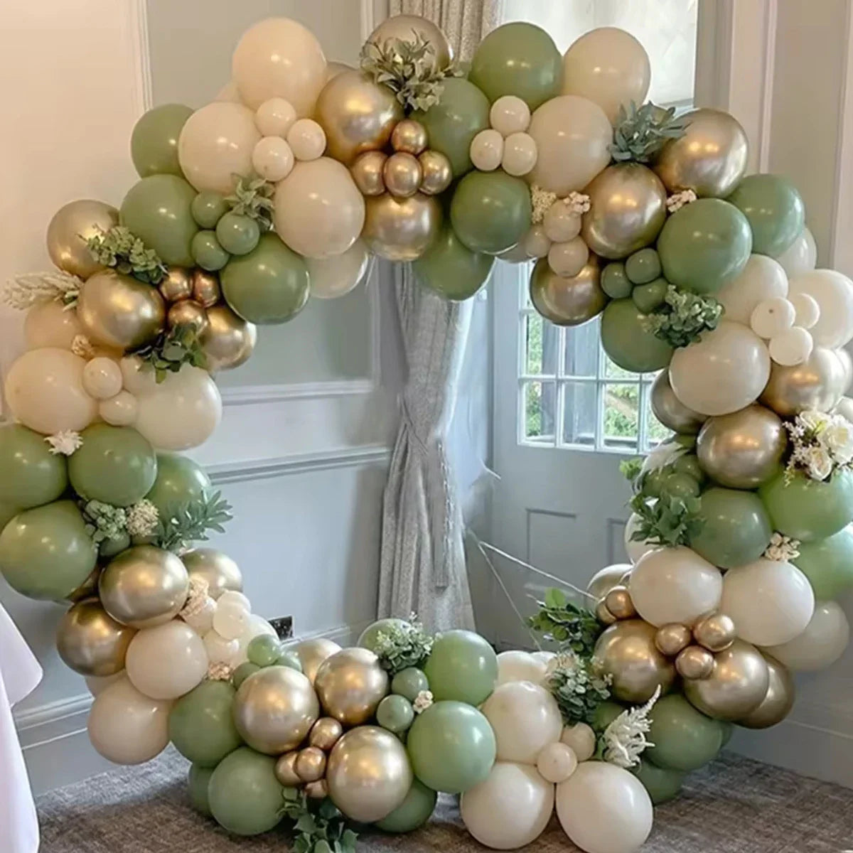 100PCS Retro Green White Balloon Garland Beige Sand Balloons Arch Kit