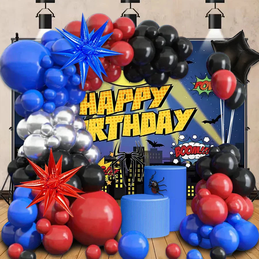108 Pieces Black-Red-Blue-Silver Balloon Arch Garland Set, Red and