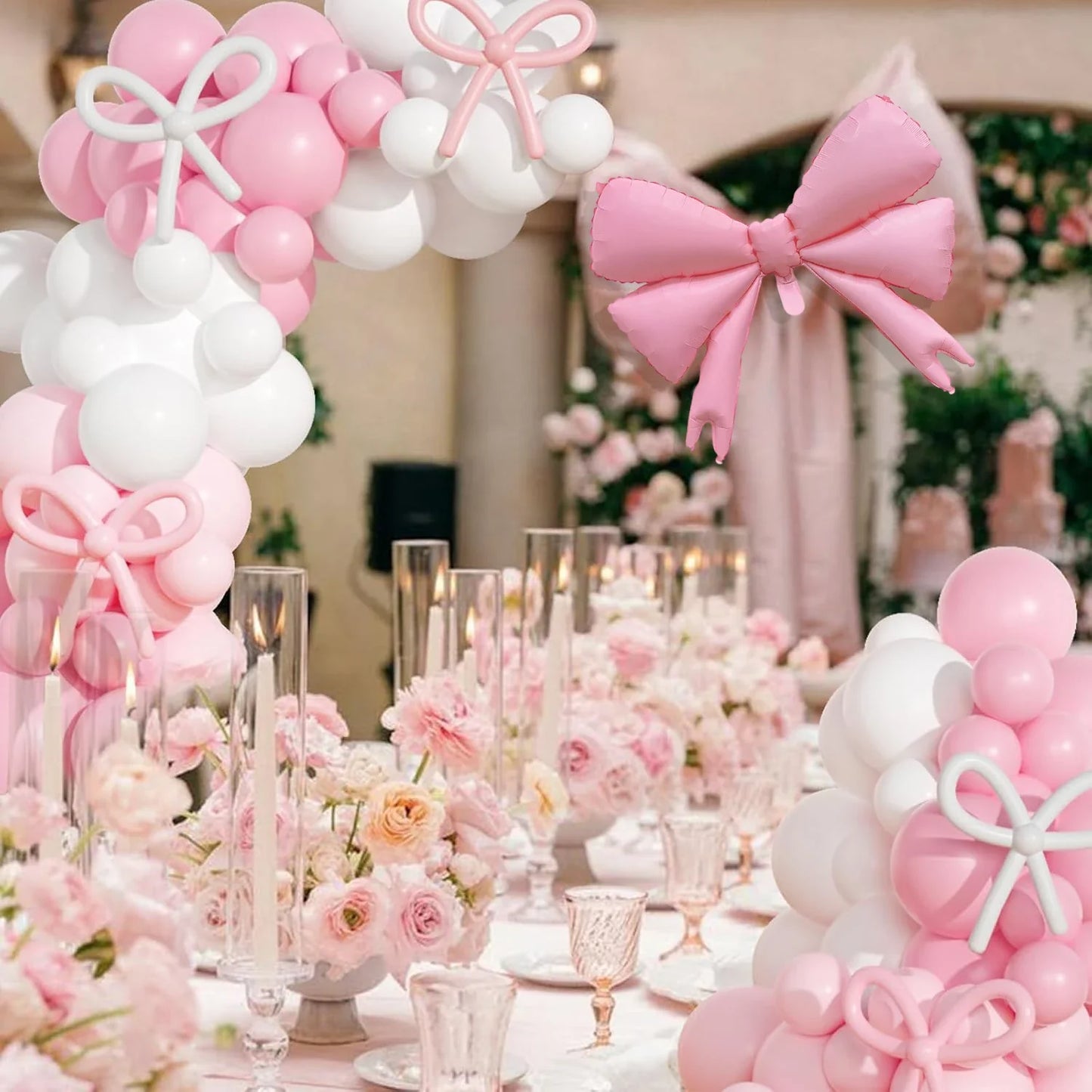 PCS Pink & White Bow Balloon Garland Arch Kit | Coquette Birthday