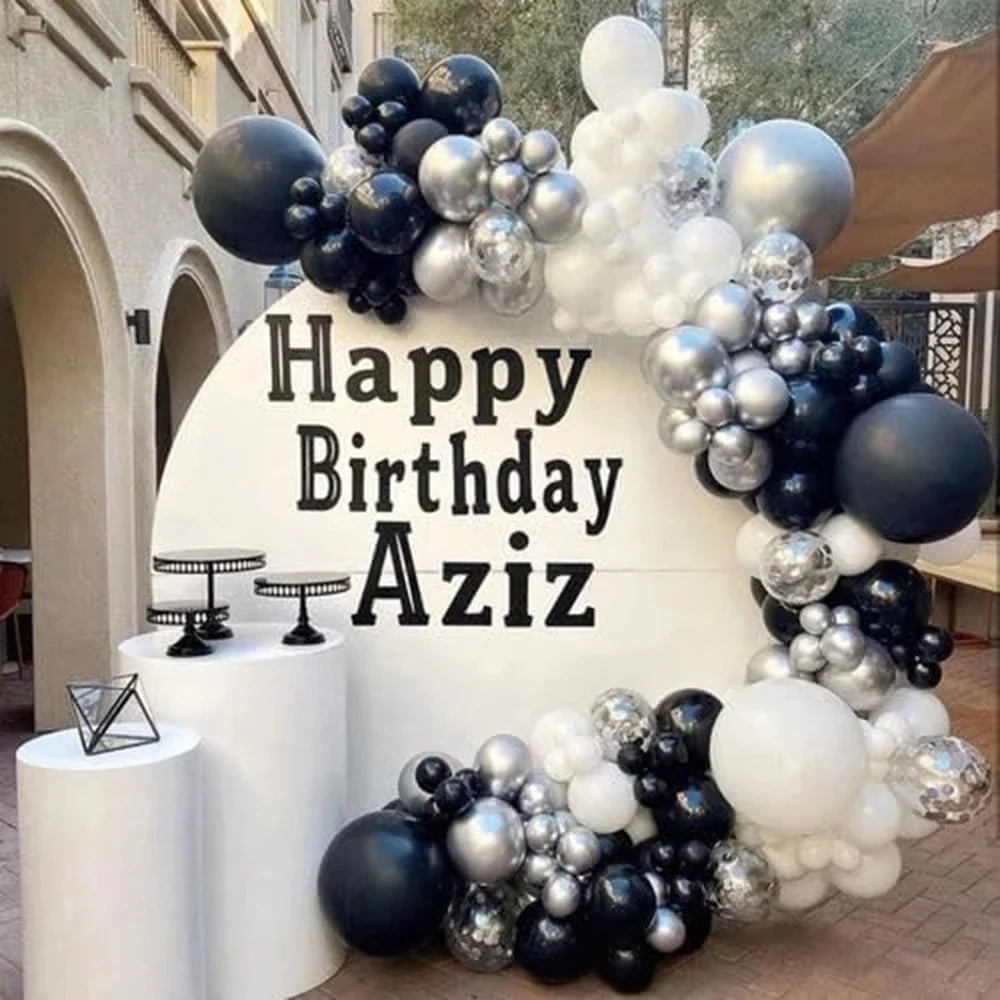 Black White Balloons Garland Metal Silver Balloon Arch Kit 18th