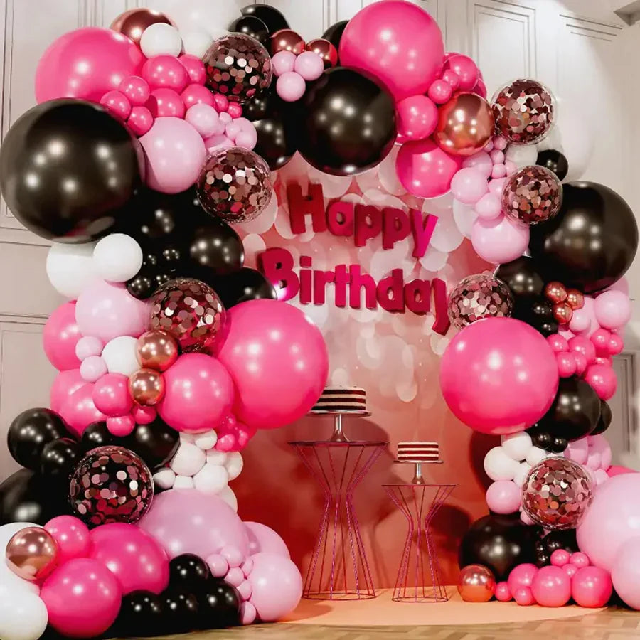 126pcs Black Rose Red White Pink Latex Balloon Garland Arch Kit for