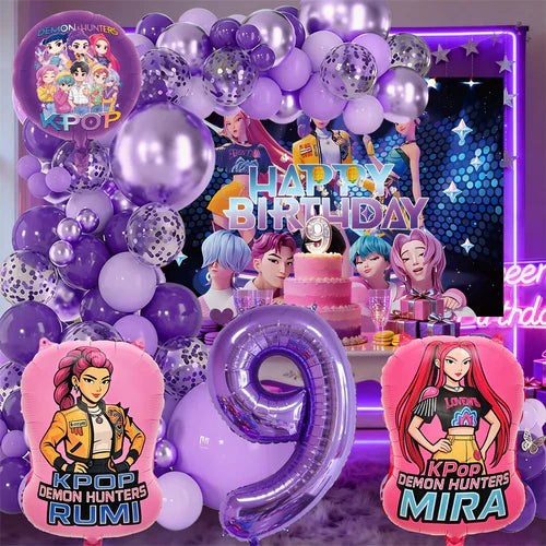 K-Pop Birthday Party Decorations, Purple Pink Balloon Garland Kit with