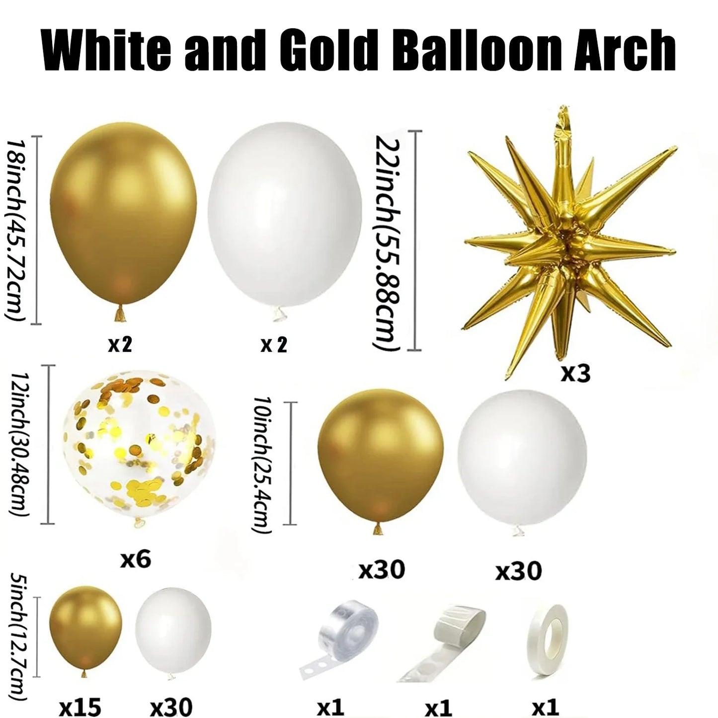 121Pcs White and Gold Balloons Garland Arch Kit with Starburst Foil