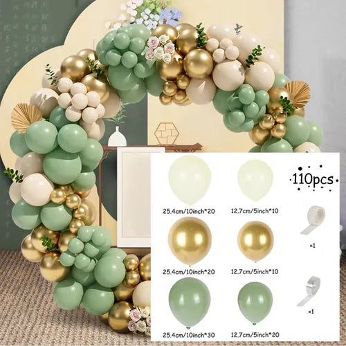 100PCS Retro Green White Balloon Garland Beige Sand Balloons Arch Kit