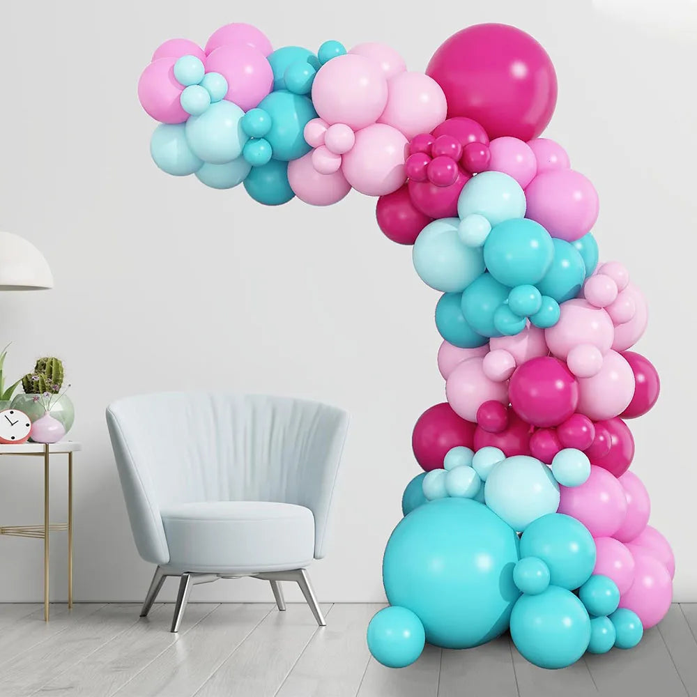 Peach Red and Blue-Green Balloon Arched Garland Set, Rose Red Cyan
