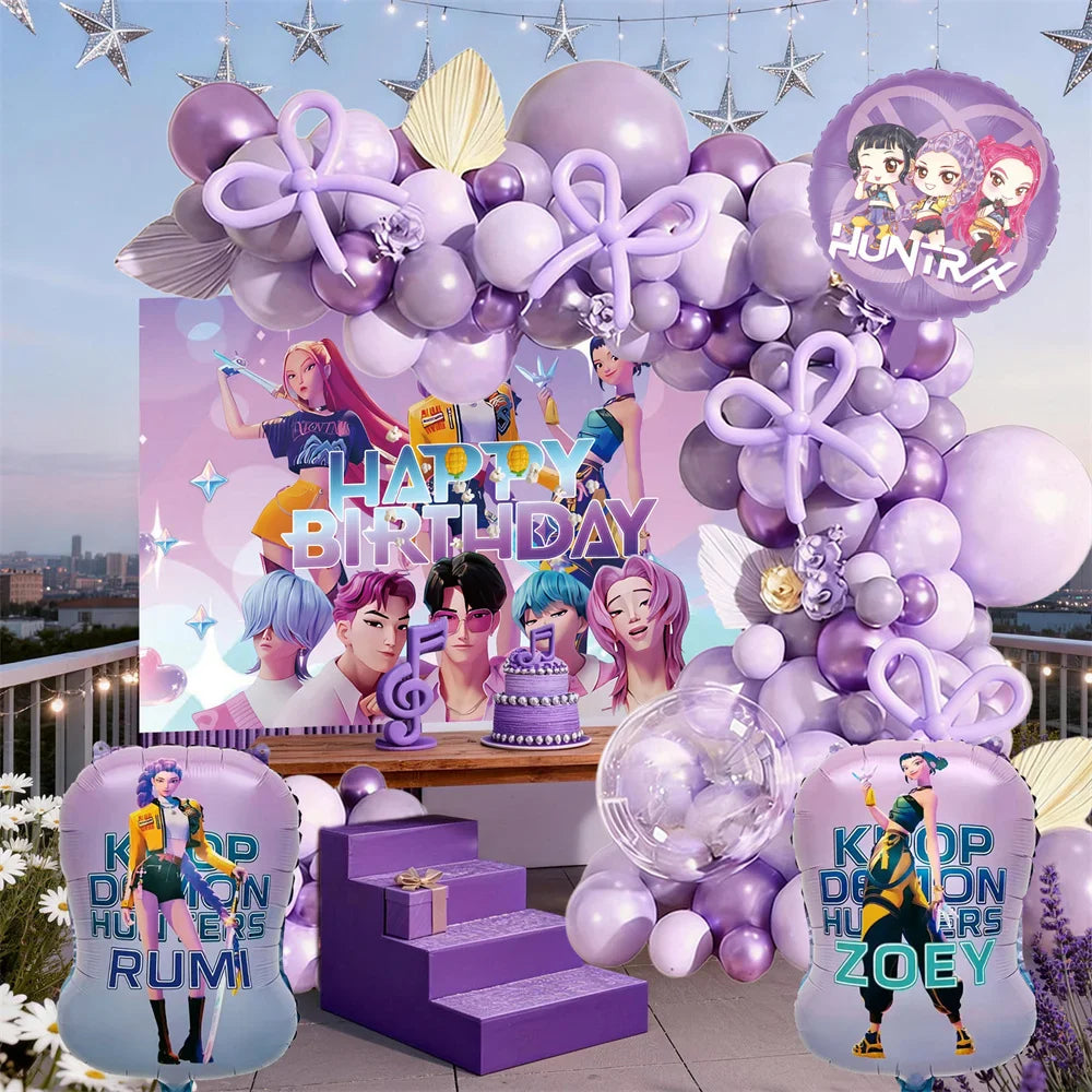 K-Pop Birthday Party Decorations Purple Balloon Garland Kit with Foil