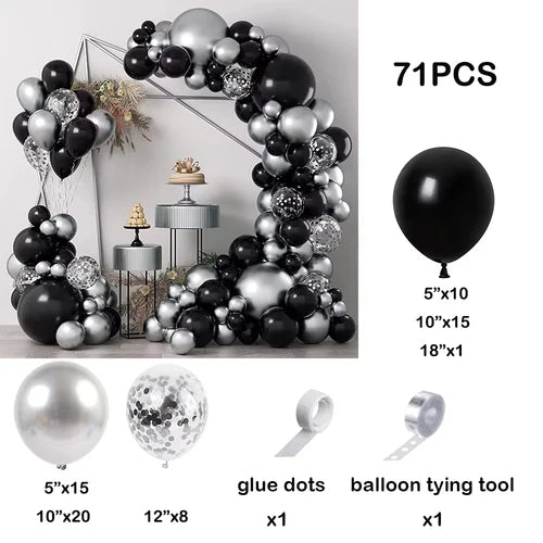 Black White Balloons Garland Metal Silver Balloon Arch Kit 18th