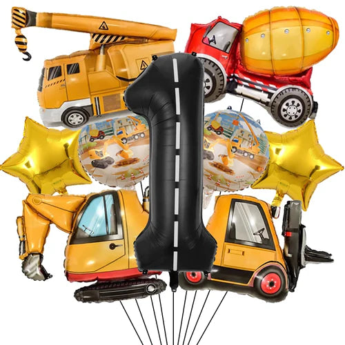 9pcs Engineering Theme Foil Balloon Set With 40Inch Number Birthday