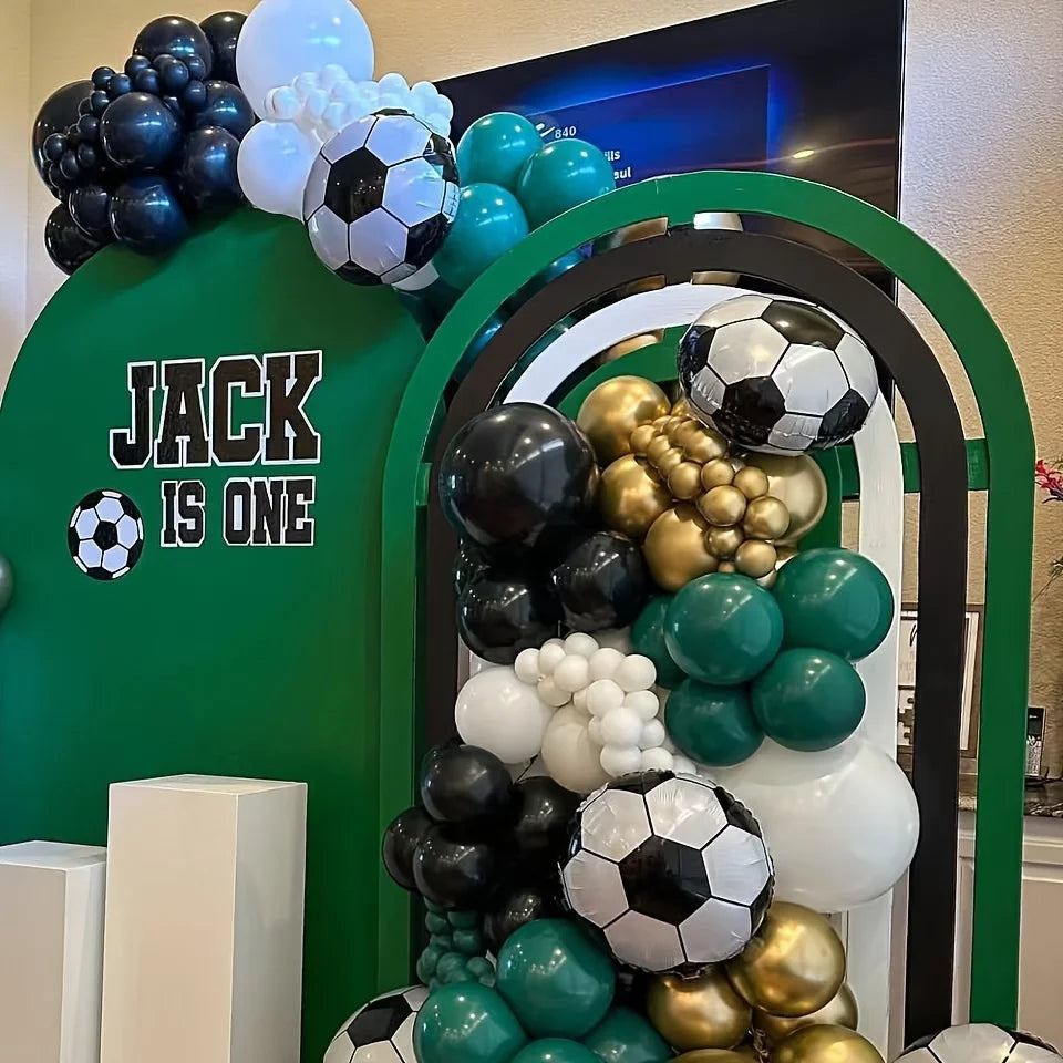 128pcs Football Theme Balloons Green White Black Garland Arch