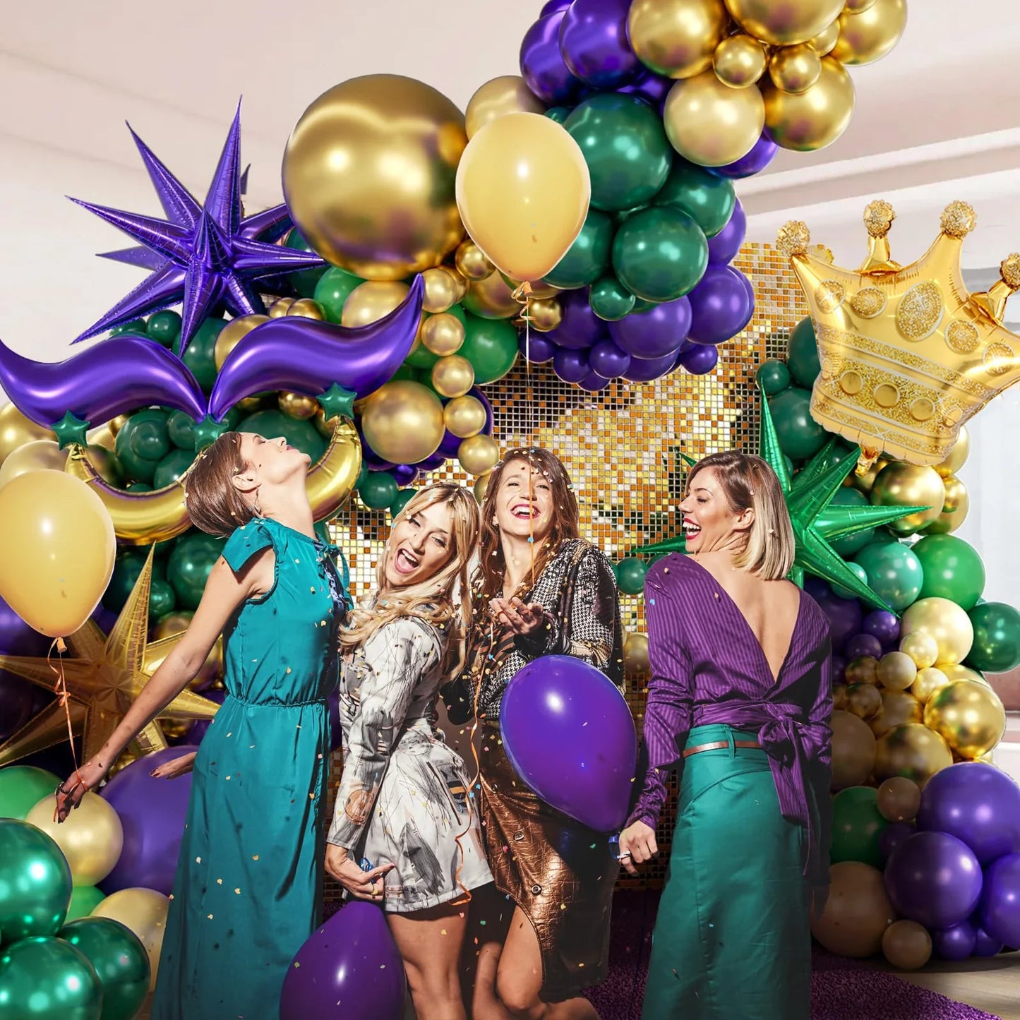 130pcs Mardi Gras Balloon Garland Arch Kit Green Purple Gold for Fat