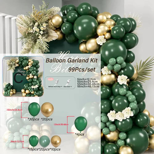99pcs Balloons Garland Arch Kit with Green Gold Balloons for