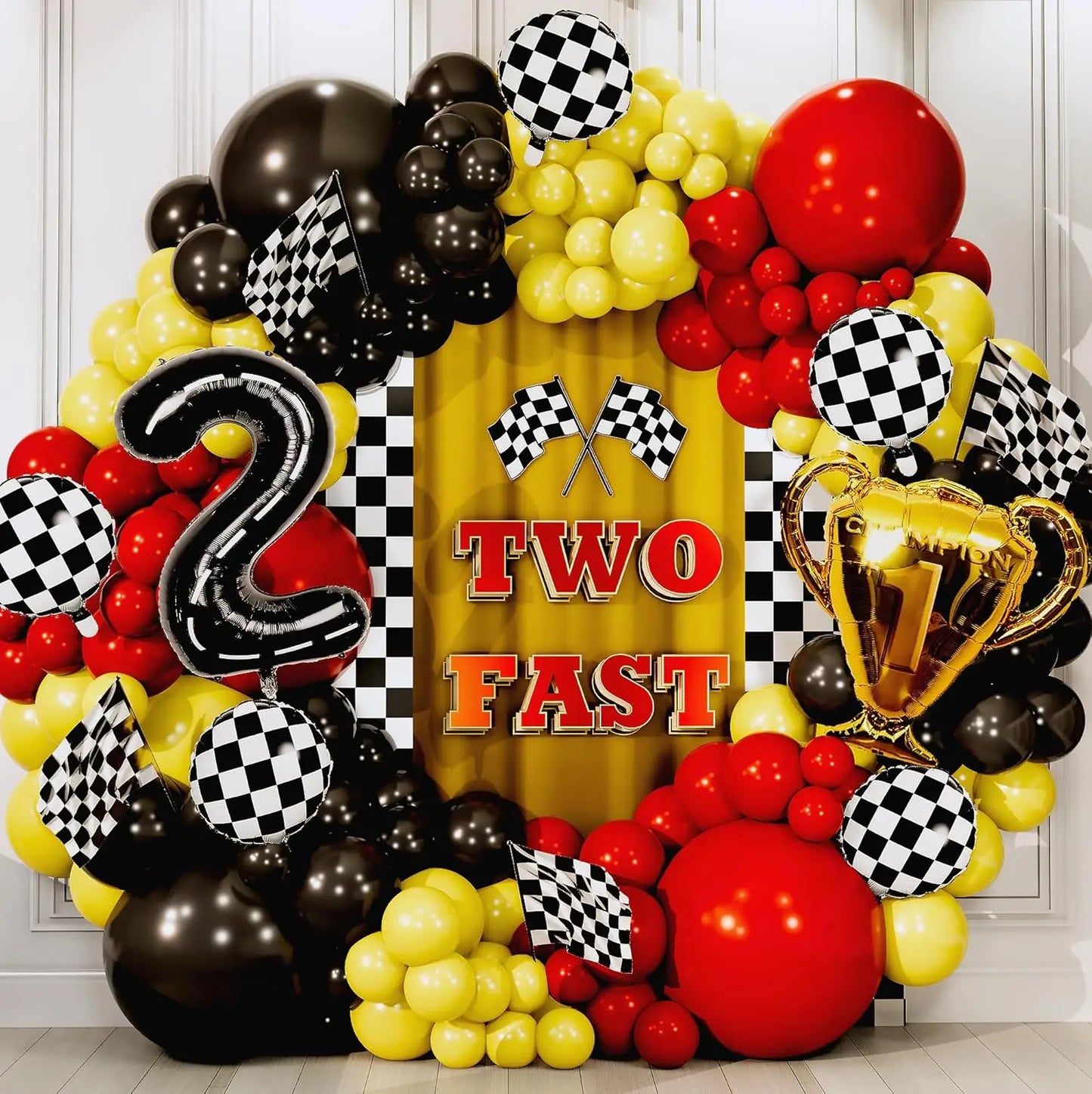 98 Pieces Yellow and Black All-In-One Car Theme Balloon Garland Set,