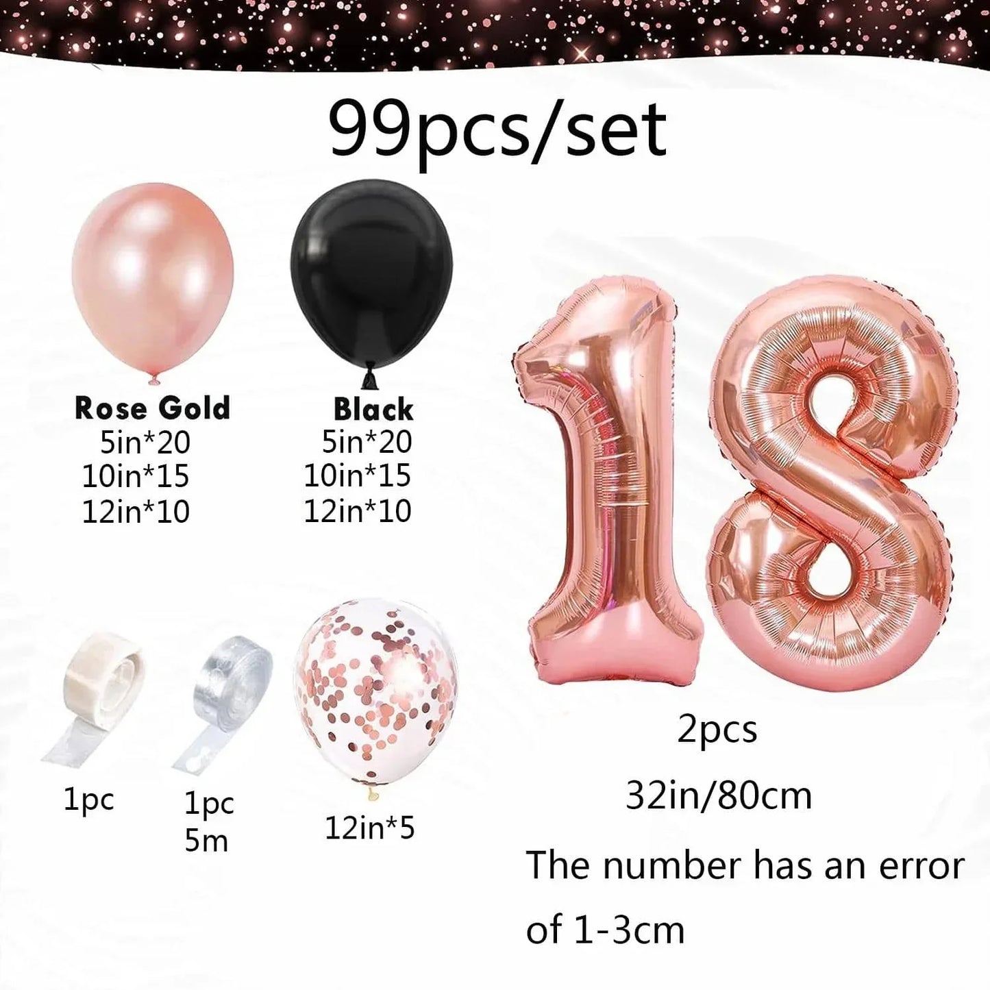 99pcs Rose Gold 18th Birthday Party Decoration ,18th Birthday Balloons