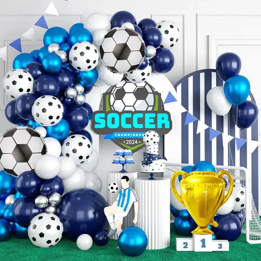 129pcs Football Theme Night Blue White Latex Balloons Garland Arch Kit