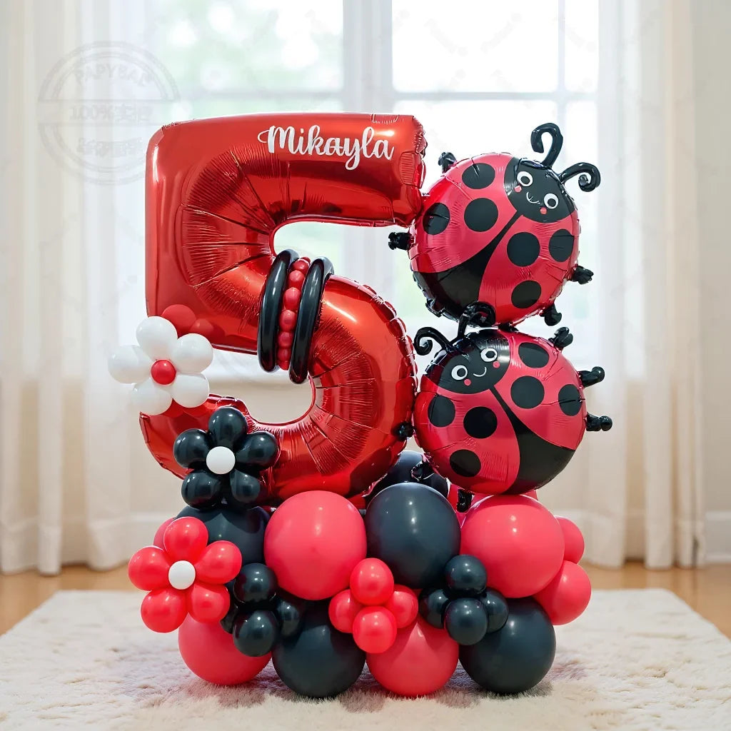 62pcs LadyBug Foil Balloons Garland Arch Kit Red Number Foil Ballon