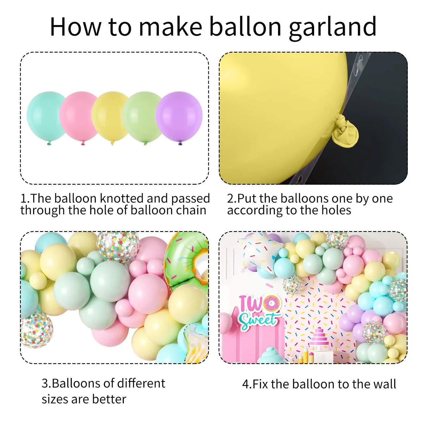 CandyDonut Ice Cream Macaron Colorful Foil Balloon Garland Arch Kit