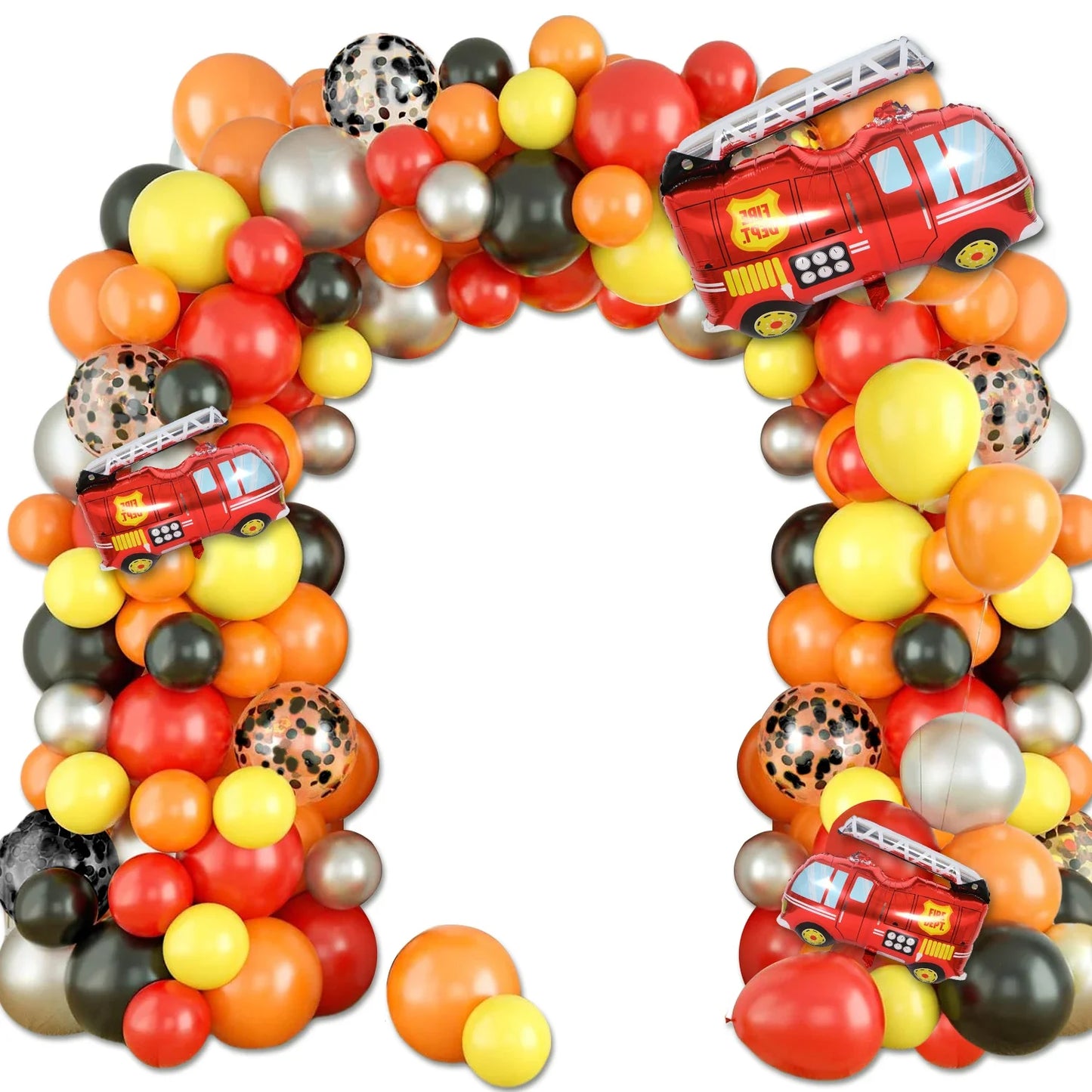 110Pcs Fire Truck Theme Yellow and Orange Balloon Arch Kit, Black and