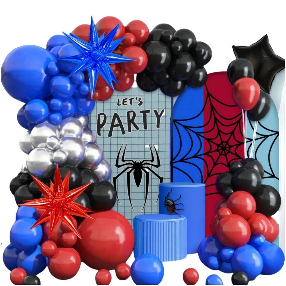 108 Pieces Black-Red-Blue-Silver Balloon Arch Garland Set, Red and