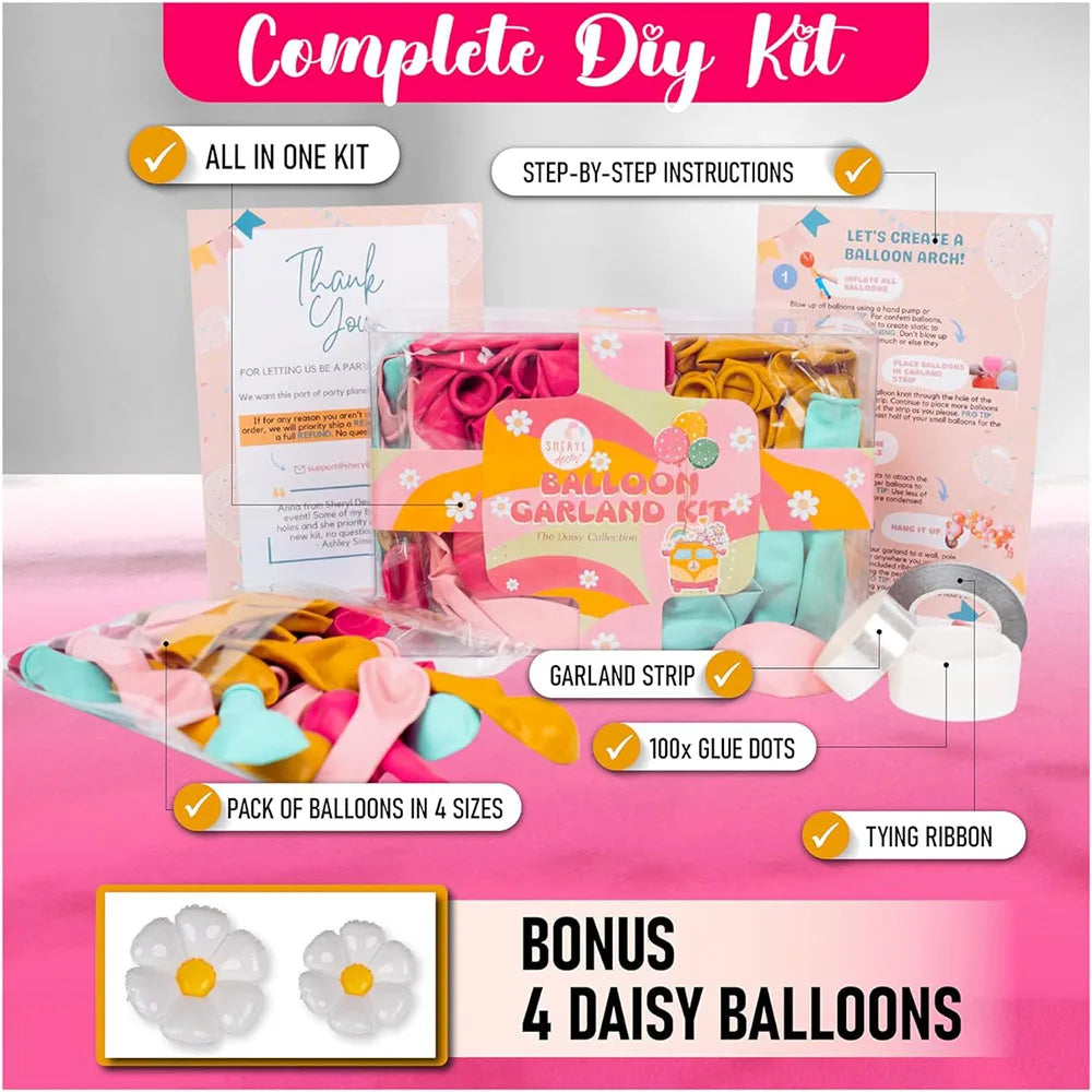 All-In-One Daisy Balloon Garland Kit and Arched Comes with Daisy –