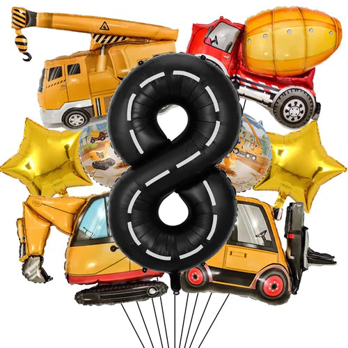9pcs Engineering Theme Foil Balloon Set With 40Inch Number Birthday