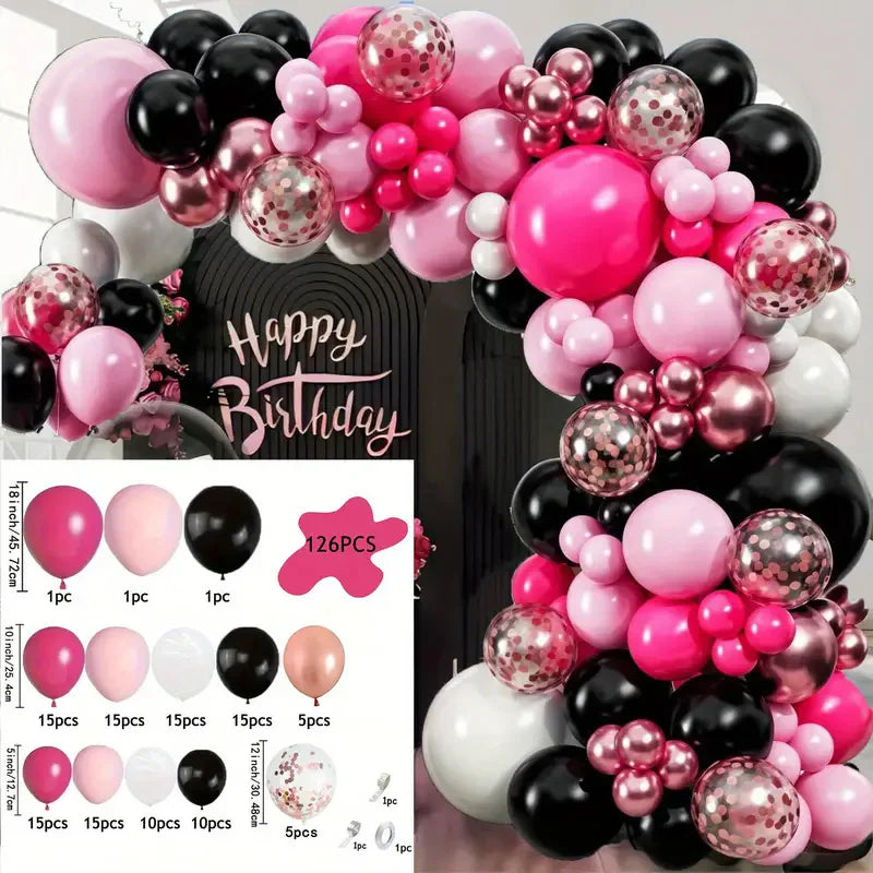 126pcs Black Rose Red White Pink Latex Balloon Garland Arch Kit for