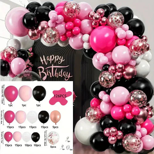 126pcs Black Rose Red White Pink Latex Balloon Garland Arch Kit for