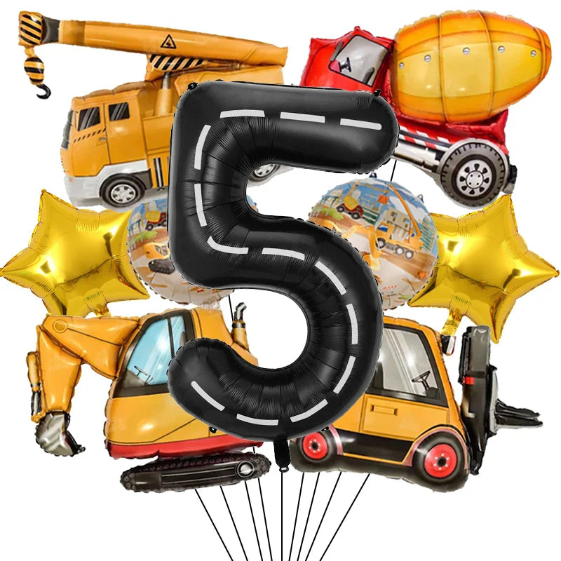 9pcs Engineering Theme Foil Balloon Set With 40Inch Number Birthday