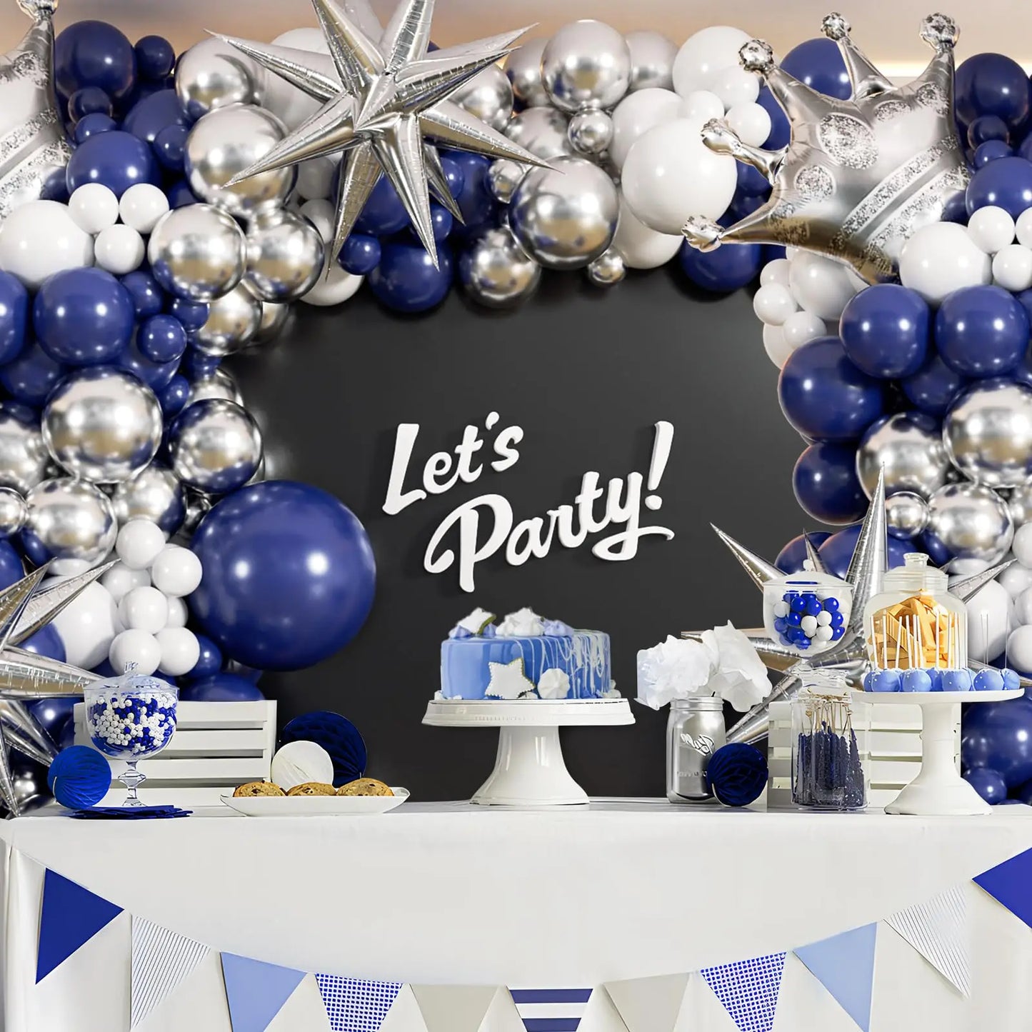 133Pcs Navy Blue and Silver Balloon Garland Arch Kit with