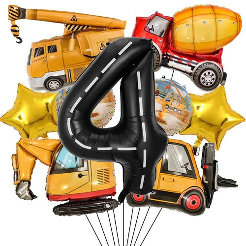 9pcs Engineering Theme Foil Balloon Set With 40Inch Number Birthday