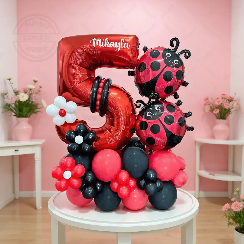 62pcs LadyBug Foil Balloons Garland Arch Kit Red Number Foil Ballon