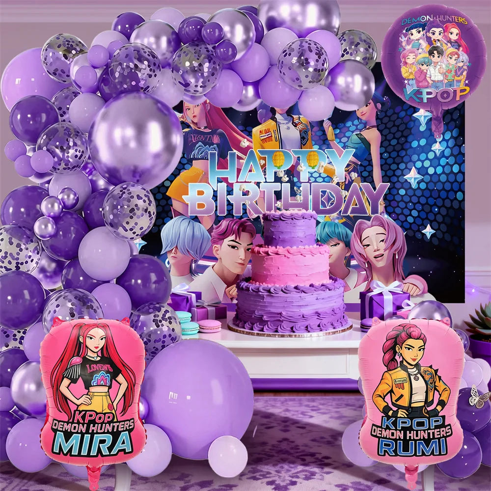 K-Pop Birthday Party Decorations, Purple Pink Balloon Garland Kit with