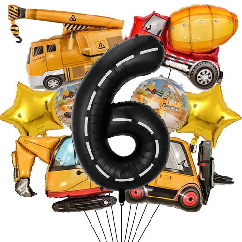 9pcs Engineering Theme Foil Balloon Set With 40Inch Number Birthday