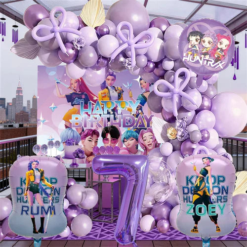 K-Pop Birthday Party Decorations Purple Balloon Garland Kit with Foil