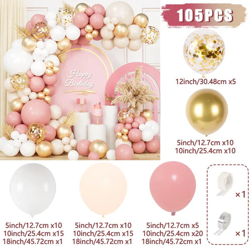 Retro Pink White Gold Balloons Garland Arch Kit Birthday Party