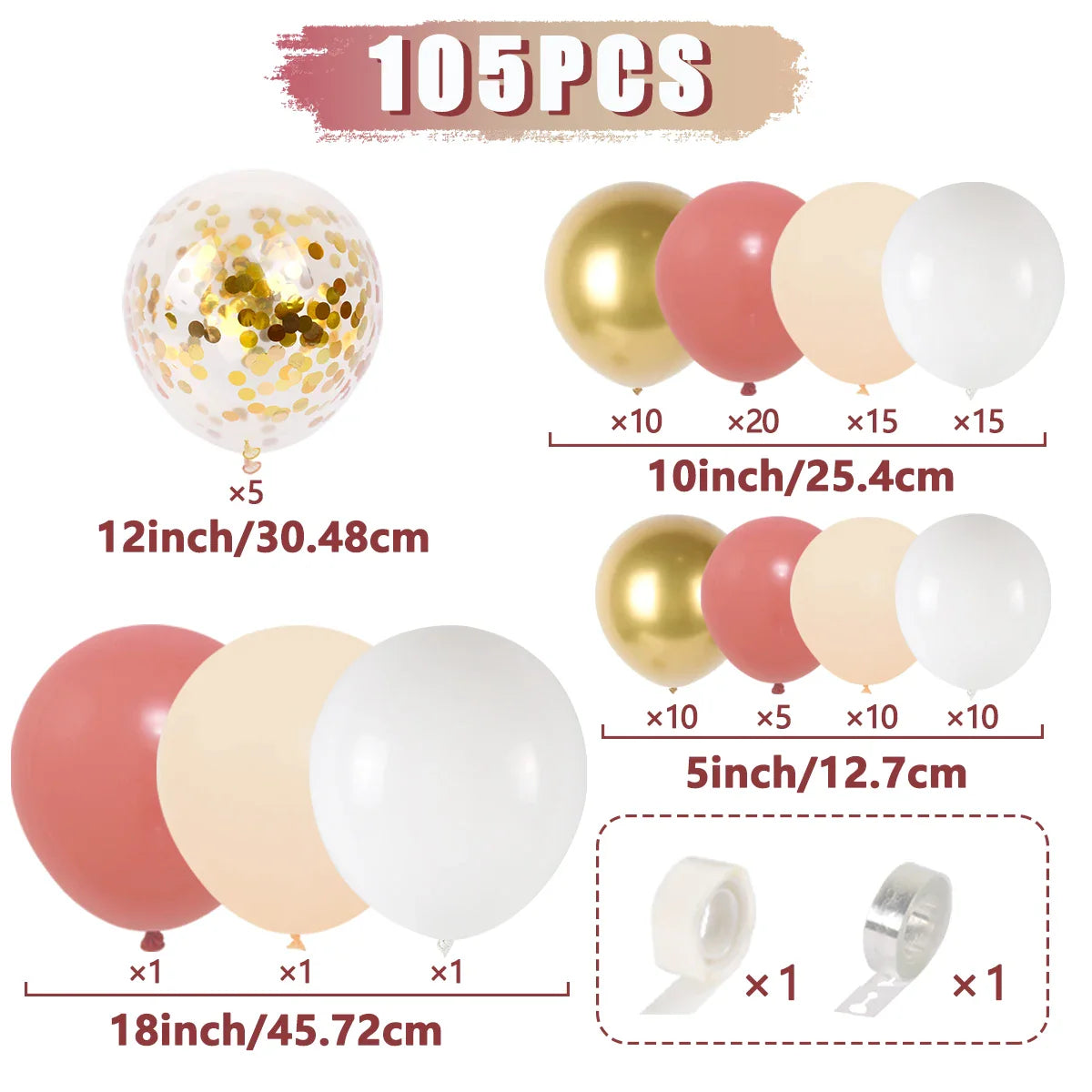 Retro Pink White Gold Balloons Garland Arch Kit Birthday Party