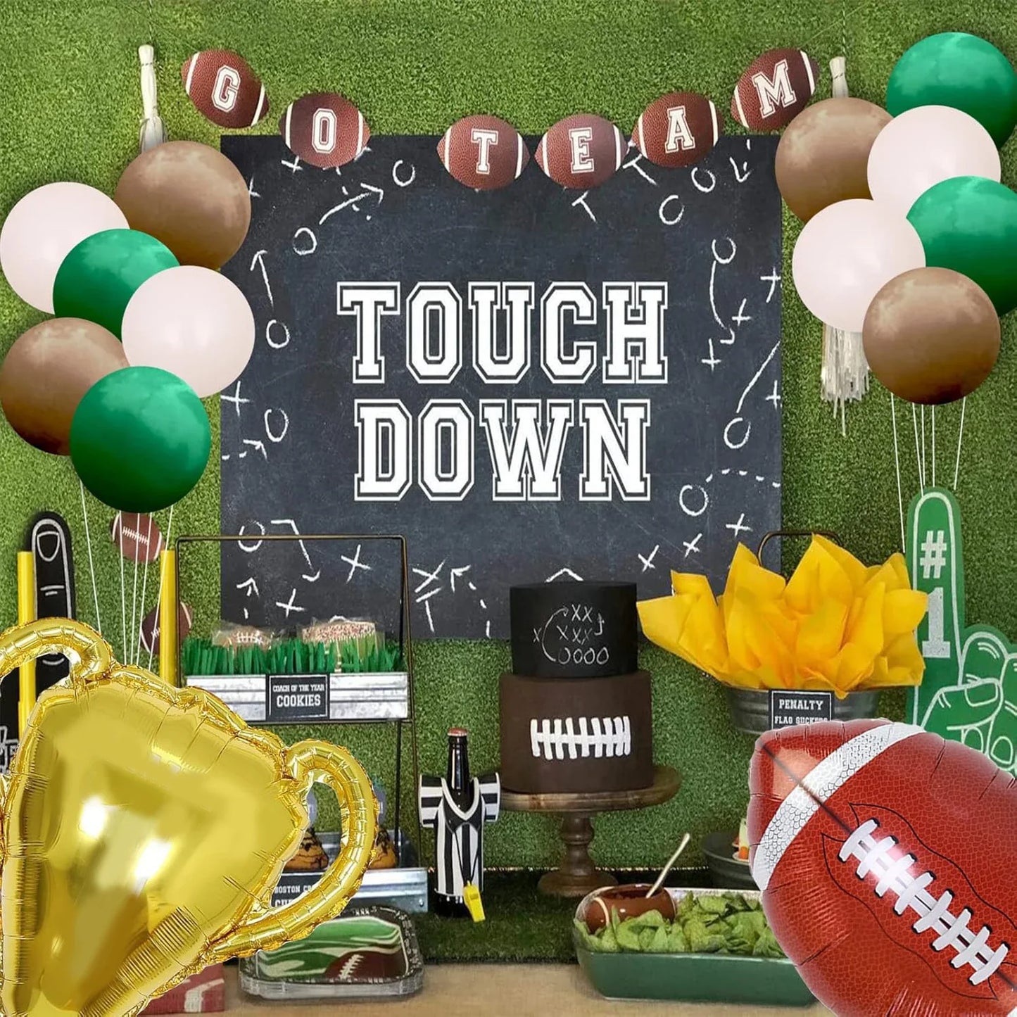 112-Piece Rugby-Themed Balloon Arch Garland Set, White, Sand Green,